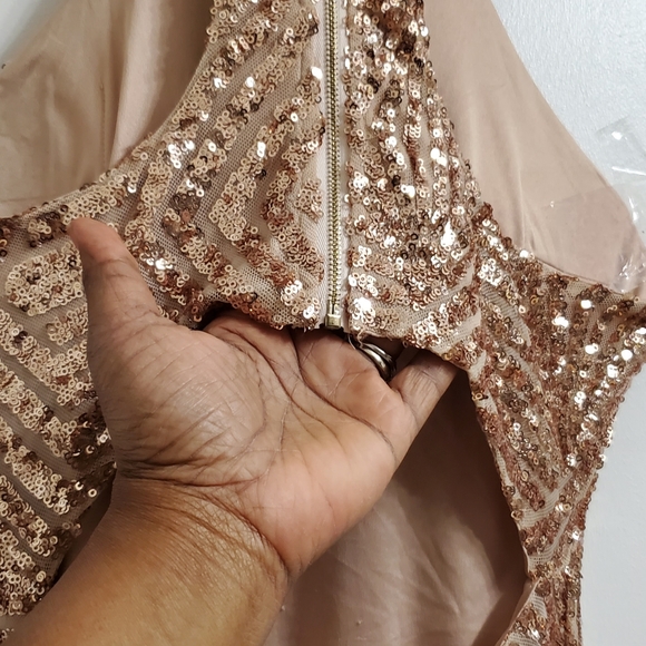 Golden Champagne Sequined Glitter Cutout Evening Mini Dress 👗 - Picture 12 of 15